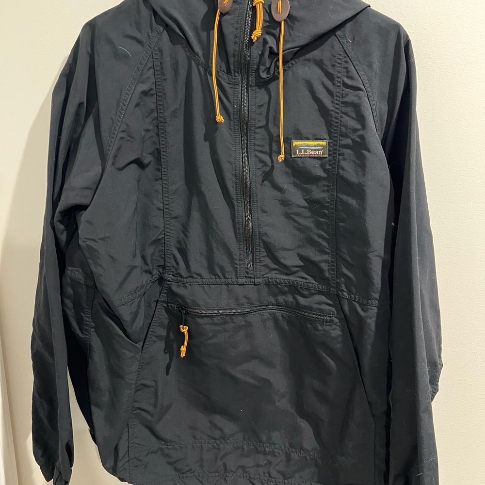 L.L. Bean Black Anorak with Orange Accents